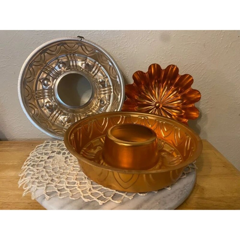 Vintage Copper-Tone Aluminum Jello & Ring Mold Lot of 3